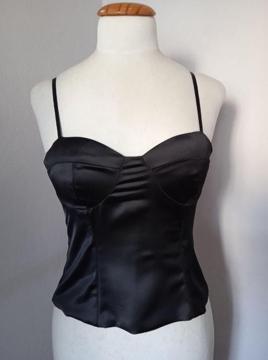 Corset negro en satin elastizado de vestir por talle